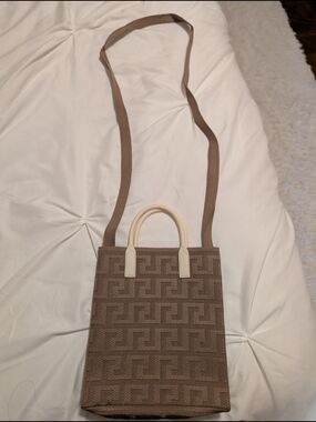 Taupe Geometric Pattern Women's Crossbody Tote